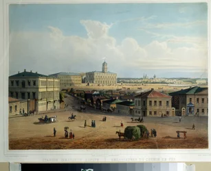 Moskva banegård. Maleri af en russisk mester. Olie på lærred, omkring 1830-1840. 1800-tallet russisk kunst. A. Pushkin Memorial Museum, Sankt Petersborg.
