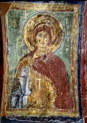 ""Martyren Saint Victor"" russisk ikon. 11. århundrede. Saint Sophia Cathedral, Kiev, Ukraine