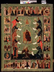 Lovprisninger af Jomfruen (The Glorification of the Virgin). Russisk ikon, tempera på træ