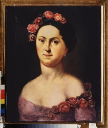 Portræt af ballerinaen Avdotia Istomina (1799-1848), i Flora. Anonymt maleri, olie på lærred, omkring 1830. Russisk kunst