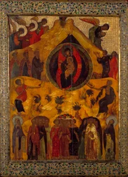 Forsamlingen af Jomfru russisk ikon af 1560. Rusland, Monastere Solonsky
