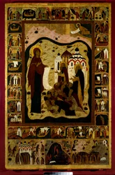 Jomfruen af Bogoliubovo russisk ikon fra det 16. århundrede. Rusland. Kloster Solonsky.