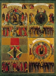 Hymnen til det russiske jomfruikon fra det 16. århundrede. Rusland. Kloster Solonsky.