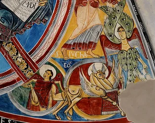 Evangelisk symbol på St. Luke, kopi af original fra det 12. århundrede (fresko)