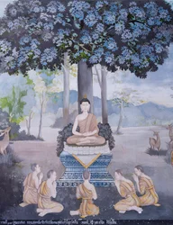 Freske, der viser en scene fra Buddhas liv, Wat Phra That Doi Suthep-templet (freske)