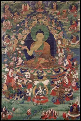 Shakyamuni Buddha - Tibetansk kultur - 1700-tallet - Mineralpigment på bomuld - 70,5x47 - Rubin Museum of Art, New York