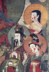 Tibetansk kultur: Tejaprabha Buddha omgivet af planetguder. Tempera på silke, størrelse: 104x67, begyndelsen af det 12. århundrede, State Hermitage, St. Petersburg