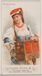 Håndorgel, fra Musical Instruments-serien N82 til Duke-cigaretter, 1888., 1888.
