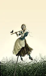 Barok fløjtenist fugleskræmsel, 2007 (scratchboard, farvelagt digitalt)
