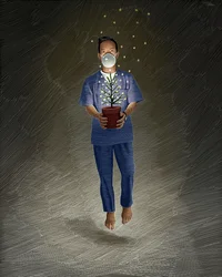 Nurse Angel, 2020 (scratchboard, farvelagt digitalt)