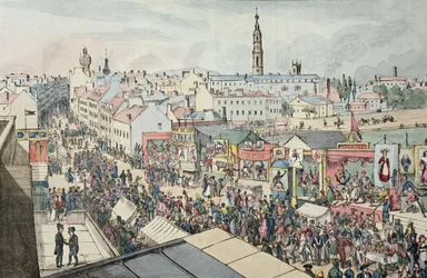 Tegning af Glasgow Fair, fra The Glasgow Looking Glass, 1825