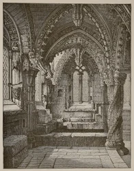 Sydøstlige hjørne af Lady Chapel, Rosslyn (sepia foto)