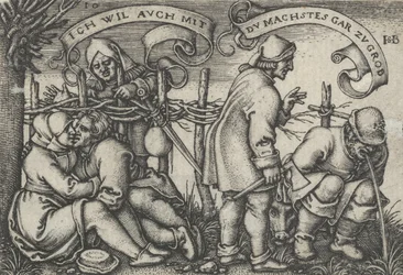 Bønder bag hækken, fra bondegildet eller de tolv måneder, 1546-47.