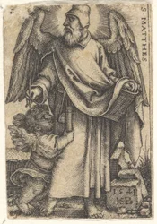 Plade 1: Saint Matthew med hovedet drejet i profil til venstre, en kerub nederst til venstre..., 1541.