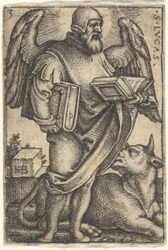 Plade 3: Sankt Lukas med hovedet drejet i profil til højre, en bog i hver hånd, en b..., 1541.