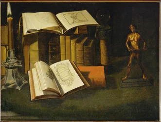 Livre, chandelle et statuette - Book, candle and statuette …