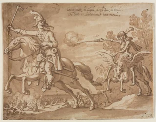 Døden på hesteryg jagter en flyvende ridder, 1631.