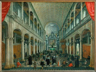 Interiør af jesuitterkirken i Antwerpen, Belgien (olie på egetræ)