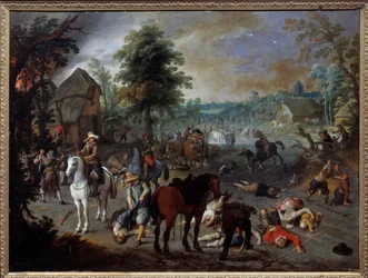 Scene med plyndring i en landsby Maleri af Sebastien Vrancx (1573-1647) (ec.flam.) 1600-tallet Nimes, Museum of Fine Arts