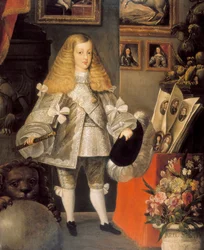 "Portræt af Karl II af Spanien (1661-1700) barn" Detalje. Maleri tilskrevet Sebastian af Herrera Barnuevo (1619-1671). 17. århundrede.