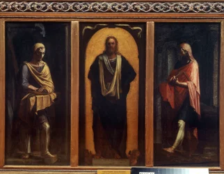 Kristus med to hellige. Maleri af Sebastiano del Piombo (1485-1547). Olie på lærred. Venetiansk kunst, renæssance. Regionalt kunstgalleri, Tambov