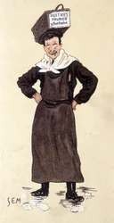 Sælger af østers fra butikken Prunier. Kromolitografi signeret SEM (1863 - 1934).