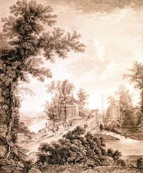 Udsigt over Connetable Obelisk i Gatchina, indgraveret af Ivan Dmitrievich Telegin (f.1779), ca. 1800 (radering med gravering)