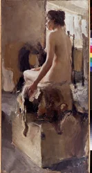 Nøgen (A Nøgen). Maleri af Semyon Gavrilovich Nikiforov (1877-1912), olie på lærred