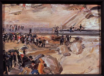 Gåtur i San Remo (Italien). Værk af Semyon Gavrilovich Nikiforov (1877-1912), olie på pap