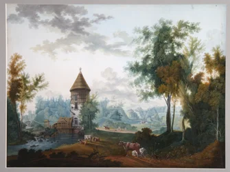 Mill and Pil Tower i Pavlovsk park, før 1797