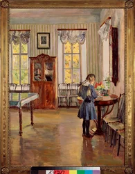 In a House - Maleri af Sergei Arsenyevich Vinogradov (1869-1938), olie på lærred