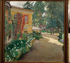 In a Country Estate - Maleri af Sergei Arsenyevich Vinograd (1869-1938), olie på lærred