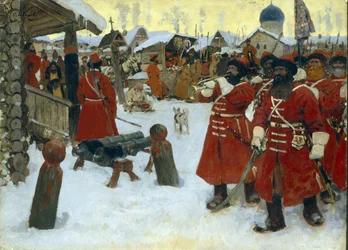 Streltsy-truppen (strelets) - Maleri af Sergei Vasilyevich Ivanov (1864-1910), olie på lærred
