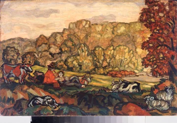 Pastoral scene - Maleri af Sergei Yurievich Sudeykin (Serge Soudeikine) (1882-1946), olie på lærred, russisk kunst fra begyndelsen af ​​det 20. århundrede - Primorsk State Art Gallery, Vladivostok (Rusland)