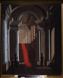 Trappen til Anichkov-paladset i Sankt Petersborg. Maleri af Sergey (Sergei, Serguei) Konstantinovich Zaryanko (Zarianko) (1818-1870), olie på lærred