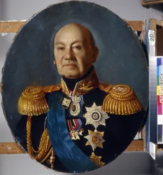Portræt af comte Arseny Andreyevich Zakrevsky (Arseni Andreyevich Zakrevski) (1783-1865). Peinture de Sergey (Sergei, Serguei) Konstantinovich Zaryanko (Zarianko) (1818-1870), huile sur toile, apres 1848. Art russe 19e siecle, classicisme. Stat v. Suriko