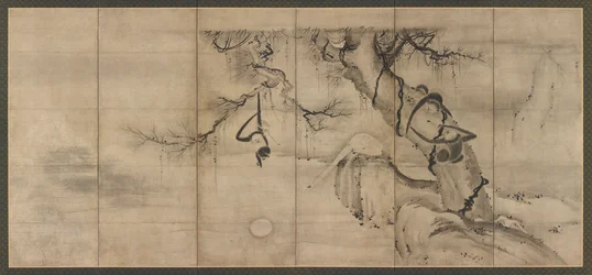 Aber og træer på en flodbred, Momoyama-periode, midten af slutningen af det 16. århundrede.