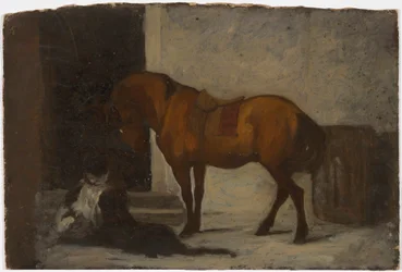 En hest og to hunde