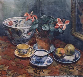 Kop, blomster og frugt