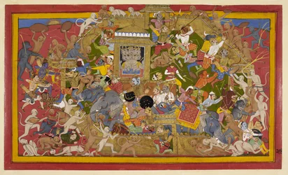 Rāma og hans allierede angriber, mens Aṅgada angriber Indrajits elefant