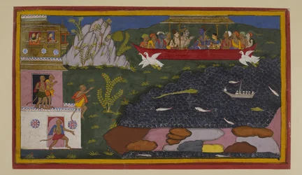 Rāma viser Sītā deres fortid; aberne i Kiṣkindhā slutter sig til deres rejse hjem