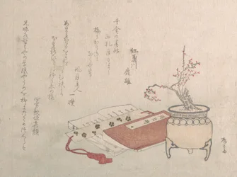 Potted Plum Tree in Blossom and Books, 1800-tallet., 1800-tallet.