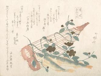 Søde fisk fra Nagara-floden, med kurve og blomster, 1800-tallet., 1800-tallet.