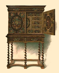 Valnøddeskab indlagt med marquetry, 1905
