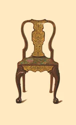 Valnøddestol indlagt med marquetry, 1905