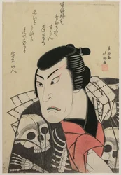 Skuespiller Ichikawa Ebijūrō I som Tōken (Kina hund) Jūbei, i stykket Red and Purple, Rich Dyes of Osaka (Benimurasaki ai de someage)
