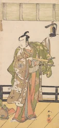 Arashi Sangoro som en samurai, der står på verandaen til et stort hus, 1774 eller 1775.