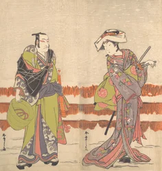 Ichikawa Danjuro Femte som Komuso med en kurvhat i højre hånd, ca. 1775.