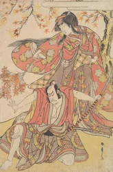 Segawa Kikunojo III som en kvinde, der står under et ahorntræ i efteråret, ca. 1778., ca. 1778.