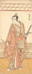 Skuespilleren Ichikawa Danjuro V som en samurai iklædt en lilla Haori-frakke, ca. 1778.